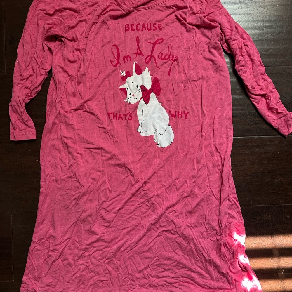 Disney Pink Long Sleeve Nightgown with Marie Cat Design